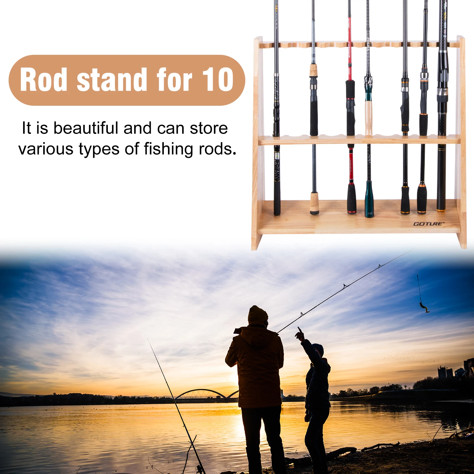 Goture Wooden Fishing Rod Hold - Fishing Rod Rack 评论和价格